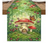Camino de mesa de hongos fantásticos, mariposa colorida naturaleza, cuento de hadas, cocina, comedor, decoración para el hogar, reuniones familiares, celebraciones de primavera y verano, 13 x 72