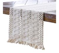 Camino de Mesa de Lino Macramé Corredor de Mesa de Yute Rústico Bohemio con Borlas para Boda Fiesta Hogar Cocina Mesa de Comedor Decoración Table Runner (Estilo 4, 30 x 140 cm)