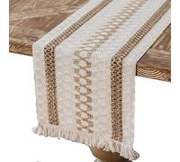 Camino de Mesa de Lino Macramé Corredor de Mesa de Yute Rústico Bohemio con Borlas para Boda Fiesta Hogar Cocina Mesa de Comedor Decoración Table Runner, 30 x 180 cm