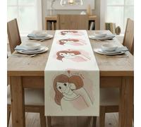 Camino de mesa de lino rústico con texto en inglés "Daughter Kisses Mum", camino de mesa de centro, cocina, comedor, fiesta, fiesta, vacaciones, granja, hogar, decoración de café, 46 x 183 cm