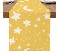 Camino de mesa de luna estrellada amarilla, camino de mesa decorativo para el hogar, cenas familiares, suministros de fiesta de temporada, 33 x 274 cm