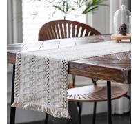 Camino de Mesa de Macramé, 30 x 120cm Decoración Boho, Camino de Mesa Decorativo Boho con Borlas, para Boda y Mesa de Comedor Camino de Mesa Decorativo (Beige)