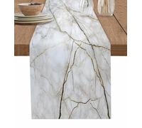 Camino de Mesa de mármol, Lino de algodón, Largo de 72 Pulgadas, Color Blanco, Gris y Dorado, Camino de Mesa con Textura para Cocina, café, Comedor, sofá, Mesa Auxiliar, Dormitorio, hogar, Sala de