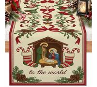 Camino de mesa de Navidad con cita religiosa religiosa, 33 x 274 cm