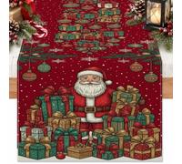 Camino de mesa de Navidad con diseño de Papá Noel y regalos, 33 x 183 cm