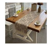 Camino de mesa de Navidad de 13 x 80 pulgadas, lino de algodón caqui con patrón de hojas de rompecabezas y borlas, decoración moderna para mesa de comedor, decoración festiva del hogar