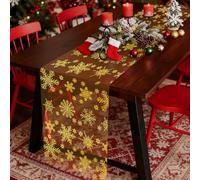 Camino de mesa de Navidad, rollo de organza dorado, camino de mesa de Navidad, copos de nieve, camino de mesa para decoración navideña interior, 28 x 920 cm, camino de mesa moderno