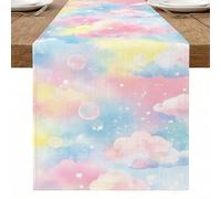 Camino de mesa de nubes pastel, diseño de horizonte de ensueño para decoración de comedor en el hogar de primavera y verano, perfecto para reuniones familiares y fiestas de vacaciones, 13 x 90