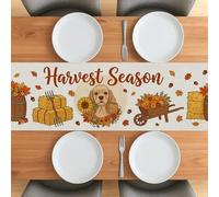 Camino de mesa de otoño con diseño de perro cocker spaniel de 48 pulgadas para sala de estar, cosecha de granja de otoño, pequeño camino de mesa corto de arpillera, patrón de espantapájaros de granja