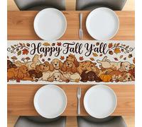 Camino de mesa de otoño con diseño de perro cocker spaniel de 48 pulgadas para sala de estar, otoño apilado cachorro extraño y corto, camino de mesa de lino, decoración de hojas de arce para el hogar