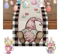 Camino de mesa de Pascua, caminos de mesa Feliz Pascua,Mantel lindo conejo de - Decoración de mesa de comedor de lino largo, suministros de cena, juego de caza de huevos de Pascua, fiesta de