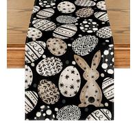 Camino De Mesa De Pascua Conejo,Bandera Mesa Pascua, Mantel Central De Pascua Rectangular, para Decoración De Cocina De Primavera, Decoración De Fiestas,33x183cm (Black)