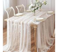 Camino de Mesa de Perlas Tela de Tul Perlado Suave de 80 x 300 cm Adecuado para Velos de Novia Arcos de Boda Decoraciones de Mesa para Fiestas de Cumpleaños (Blanco)