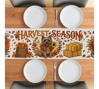 Camino de mesa de perro Cairn Terrier de otoño de 60 pulgadas para sala de estar, cosecha de granja de otoño, pequeño camino de mesa corto de arpillera, patrón de espantapájaros de granja, decoración
