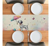 Camino de mesa de primavera y Pascua, perro dálmata, 13 x 60 pulgadas, divertido paraguas huevos, pequeño camino de mesa corto de arpillera para cocina, comedor, casa de mascotas, cena, decoración de