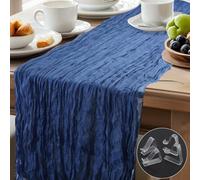 Camino de mesa de queso 90 x 400 cm azul polvoriento Boho transparente corredor mesa boda gasa tela rústica queso tela para novia ducha con 2 pinzas grandes para mantel y 2 pinzas pequeñas para mantel