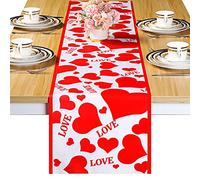 Camino de Mesa de San Valentín 71 x 14 Pulgadas Camino de Mesa de Rojo Corredor de Mesa con Corazón de Amor para Compromiso Boda Fiesta Decoración de Mesa de Comedor, Poliéster