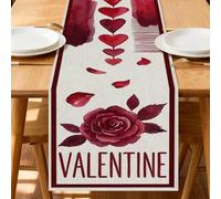 Camino de mesa de San Valentín, romántica y elegante decoración de corazones para el hogar y celebraciones de vacaciones, 33 x 183 cm