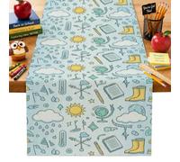 Camino de mesa de sol, cuaderno educativo de globo lúdico de regreso al campus, tela azul, lavable, para mesas de cocina, comedor, decoración de fiestas, 13 x 90 pulgadas