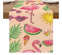 Camino de mesa de verano con pájaros tropicales, frutas tropicales y lentes de sol, decoración de playa para reuniones familiares y fiestas al aire libre, 33 x 274 cm