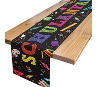 Camino de mesa decorativo para escolarización, color negro, para iniciar el colegio, multicolor, bolsas de azúcar ABC, decoración de mesa para niñas y niños, comienzo escolar, decoración, 180 x 35 cm