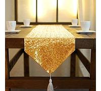 Camino de Mesa Dorado con Borla de 12 x 90 Pulgadas con Lentejuelas Corredores de Mesa de Despedida de Soltera, Decoraciones de Ducha Doradas, superposición de Mesa, Suministros para Fiestas