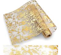 Camino de mesa dorado, metálico brillante decoración con lámina dorada, cinta de mesa reutilizable para bodas, fiestas de cumpleaños o festivales, Año Nuevo, Pascua (28 cm x 10 m)