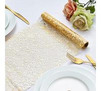 Camino de Mesa Dorado Navideño de Malla Metálica Brillante, Camino de Mesa Rectangular de Poliéster, Decoración de Mesa de Boda para Centros de Mesa, Cumpleaños, Boda, Decoración del Hogar 28x275 cm