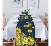 Camino de Mesa Eid Mubarak, Ramadan Mubarak Camino de Mesa para Decoración de Mesa, 186x33cm Blue Eid Ramadan Mubarak de Mesa, Estrella y Luna Decorativa de Poliéster de Mesa para el Hogar, Comedor
