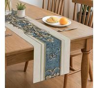 Camino de mesa elegante vintage, patrón azul ornamentado, camino decorativo para el hogar comedor, decoración de mesa de vacaciones, 33 x 183 cm