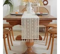 Camino de mesa estilo 1 para el hogar de 31 pulgadas de largo, tejido de ganchillo con patrón geométrico, tapete bordado de algodón jacquard para uso diario, cocina, comedor, fiesta, mesa, 9 x 31