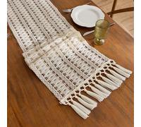 Camino de mesa estilo 5 102 pulgadas de largo, tejido con patrón geométrico y borlas, camino de mesa de café, decoración de casa de campo, algodón para Acción de Gracias, otoño, Navidad, decoración