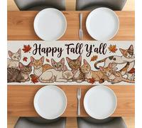 Camino de mesa Fall Devon Rex Cat de 90 pulgadas para sala de estar, camino de mesa largo de lino para comedor, diseño de hojas de arce, decoración para el hogar, cocina, fiesta