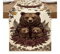 Camino de mesa familiar de oso, vintage, floral, rústico, decoración del hogar, para reuniones de otoño, Acción de Gracias, 13 x 72 pulgadas