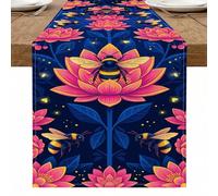 Camino de mesa floral de abeja, diseño vibrante de lirio de agua y abejas para decoración de primavera en el hogar, comedor y fiestas en el jardín, 33 x 274 cm
