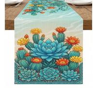 Camino de mesa floral de cactus, diseño suculento vibrante para primavera y verano, decoración de comedor, 33 x 228 cm