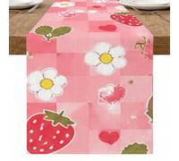 Camino de mesa floral de melocotón y fresa, bonito patrón de crisantemo de corazón para decoración de primavera y verano, hogar, comedor, 13 x 108 pulgadas