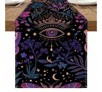 Camino de mesa floral místico, patrón de ojos bohemios violetas para decoración del hogar, comedor, suministros de fiesta de Halloween, 33 x 183 cm