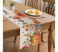 Camino de mesa floral otoñal, coloridas flores vintage, cosecha de calabaza, cocina, comedor, decoración para el hogar, reuniones familiares, celebraciones, 33 x 183 cm