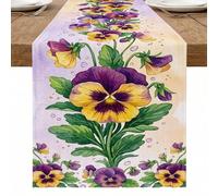 Camino de mesa floral vintage, diseño de pensamiento violeta para decoración del hogar de primavera, perfecto para reuniones familiares y celebraciones de temporada, 33 x 274 cm