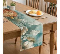 Camino de mesa floral vintage, elegante diseño de flores de acuarela y nubes para decoración de comedor en el hogar, perfecto para reuniones de otoño y celebraciones de vacaciones, 33 x 183 cm