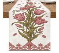 Camino de mesa floral vintage, elegante diseño de flores de melocotón para decoración de comedor de primavera, perfecto para reuniones familiares en el hogar y celebraciones de temporada, 33 x 183 cm