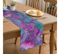 Camino de mesa floral violeta, flores vibrantes y florecientes, elegante decoración de primavera para el hogar, reuniones familiares, celebraciones, 33 x 183 cm