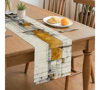 Camino de mesa geométrico, moderno patrón abstracto amarillo y negro para decoración de comedor del hogar, perfecto para reuniones de otoño y vacaciones, 33 x 183 cm