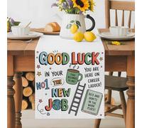 Camino de mesa Good Luck New Job de 33 x 91 cm de largo, diseño de estrellas, celebración, algodón, lino, camino de mesa estilo arpillera para mesa de comedor, fiesta, decoración de mesa