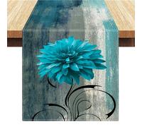 Camino de Mesa Gris y Verde Azulado Boho Flor Camino de Mesa de Centro Mantel de Lino Lavable para Banquete Fiesta Granja Fiesta de Navidad Vacaciones 40x140cm