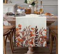 Camino de Mesa Lavable Lino Mantel Decorativo Hojas de Eucalipto Halloween Naranja Moderno Sala de Estar Caminos de Mesa para Comedor Picnics al Aire Libre Fiestas Mantel de Mesa 140x40cm