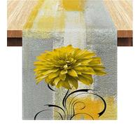 Camino de Mesa Lino de Navidad Flor Gris y Amarilla Arte Abstracto Mantel de Comedor Moderno para Fiesta Vacaciones Cocina Banquete Boda 40x140cm Camino de Mesa Lavable