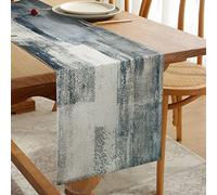 Camino de Mesa Lino Decoración de Mesa Azul Marino Rústica Paño Decorativo para Vacaciones de Navidad, Gran Regalo, Cena de Eventos, Mesa de TV, Despedida de Soltera, Comedor en Casa, 33 x 183 cm