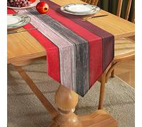 Camino de Mesa Lino Rayas de Color Granja Rústico Retro Granero Madera Textura Rojo Naranja Gris 40x140cm Yute Camino de Mesa para Mesa de Comedor Granja Fiesta Picnic Cocina Gratis Decoración